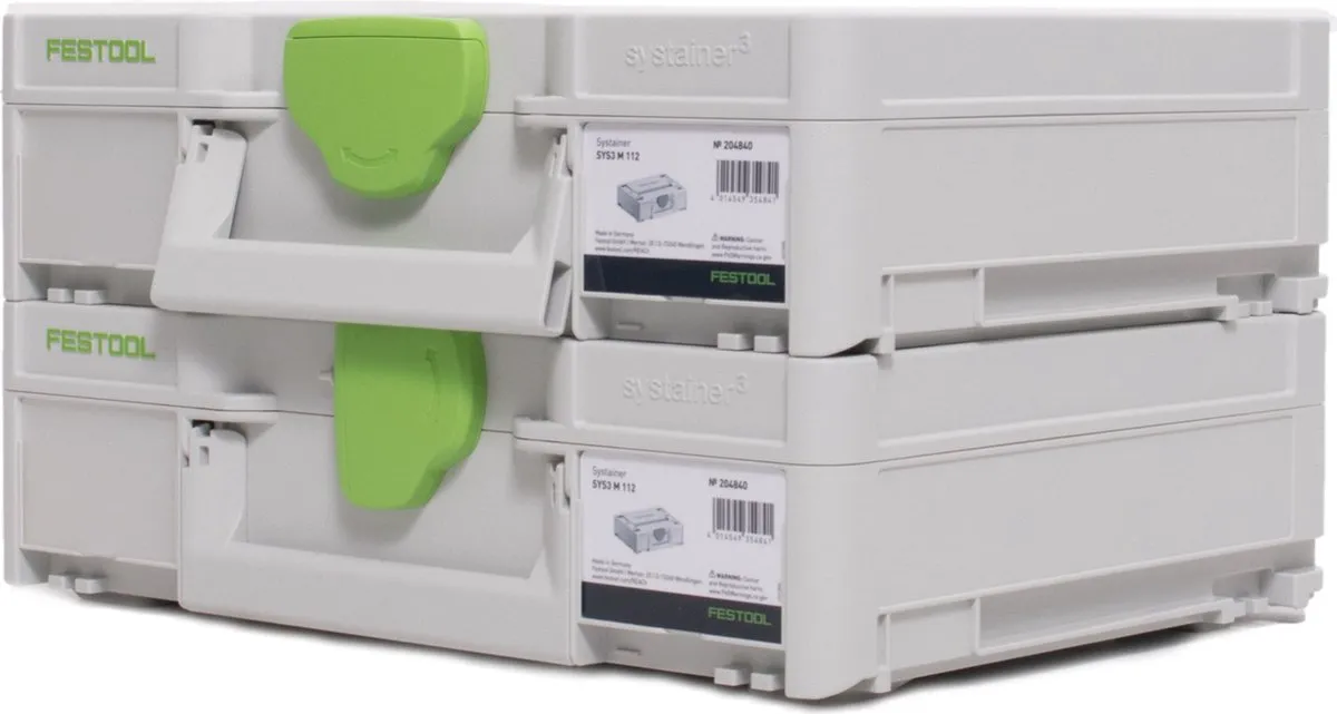 Festool Systainer SYS3 M 112 - 2x 7,7L - 396x296x112mm - Grijs/ Groen - afbeelding 4 van 4