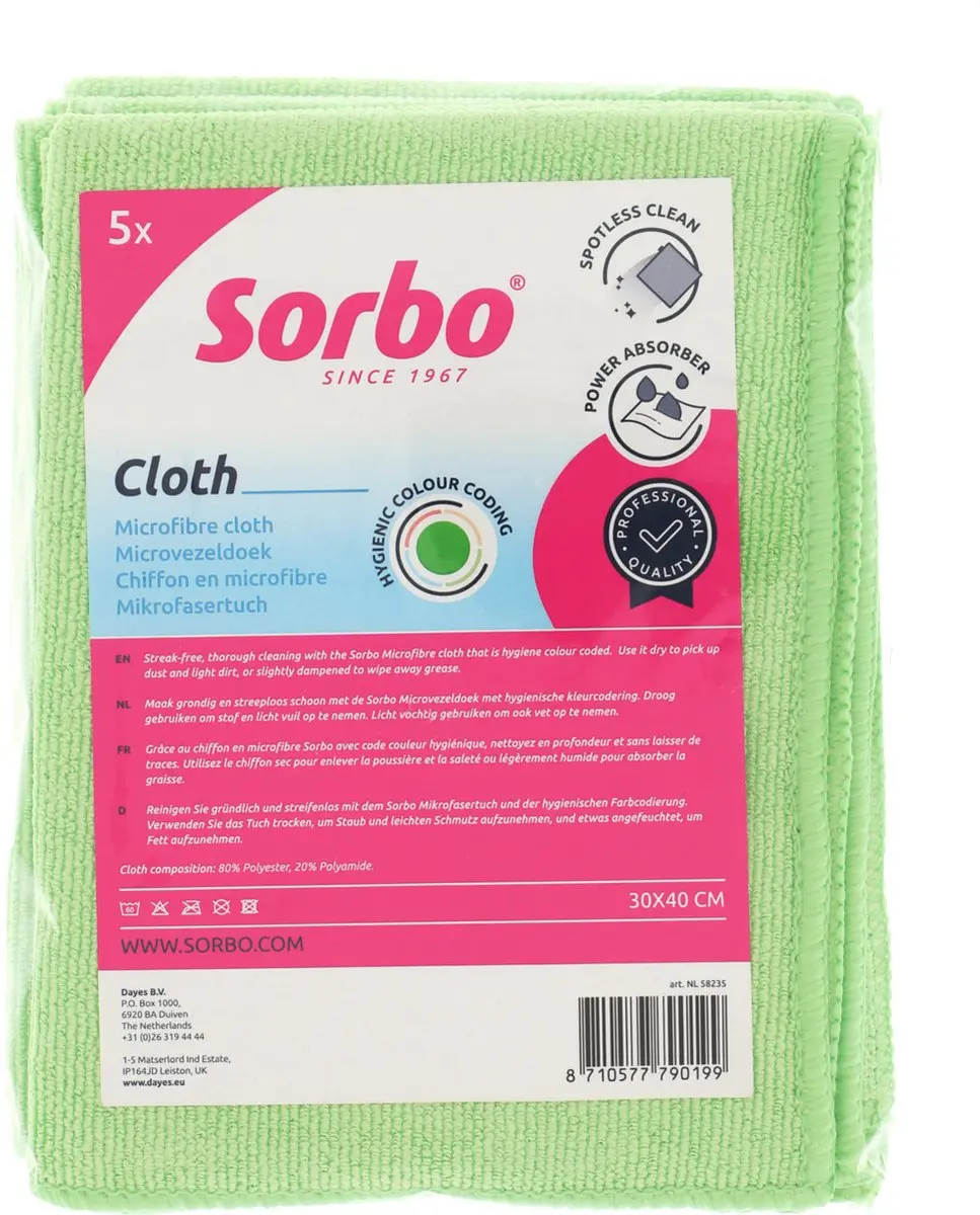 Sorbo Professionele Microvezeldoeken Groen 30x40cm