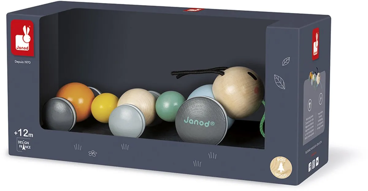 Janod Sweet Cocoon Houten Trekfiguur Rups - Multi - afbeelding 6 van 6