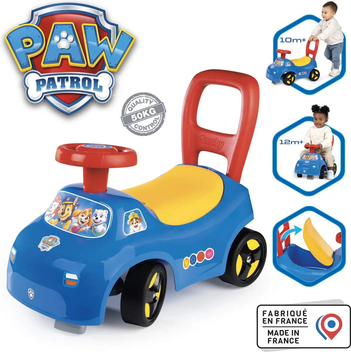 Smoby Nickelodeon Paw Patrol Loopauto 7600720547 - Blauw/Rood/Geel - afbeelding 6 van 6