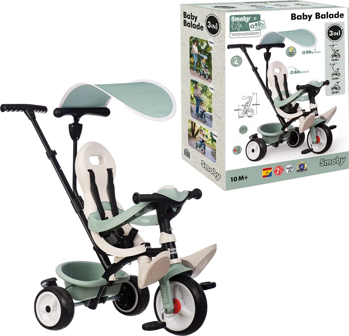 Smoby Life Baby Balade Driewieler - 10+ maanden - Groen/Zwart/Beige
