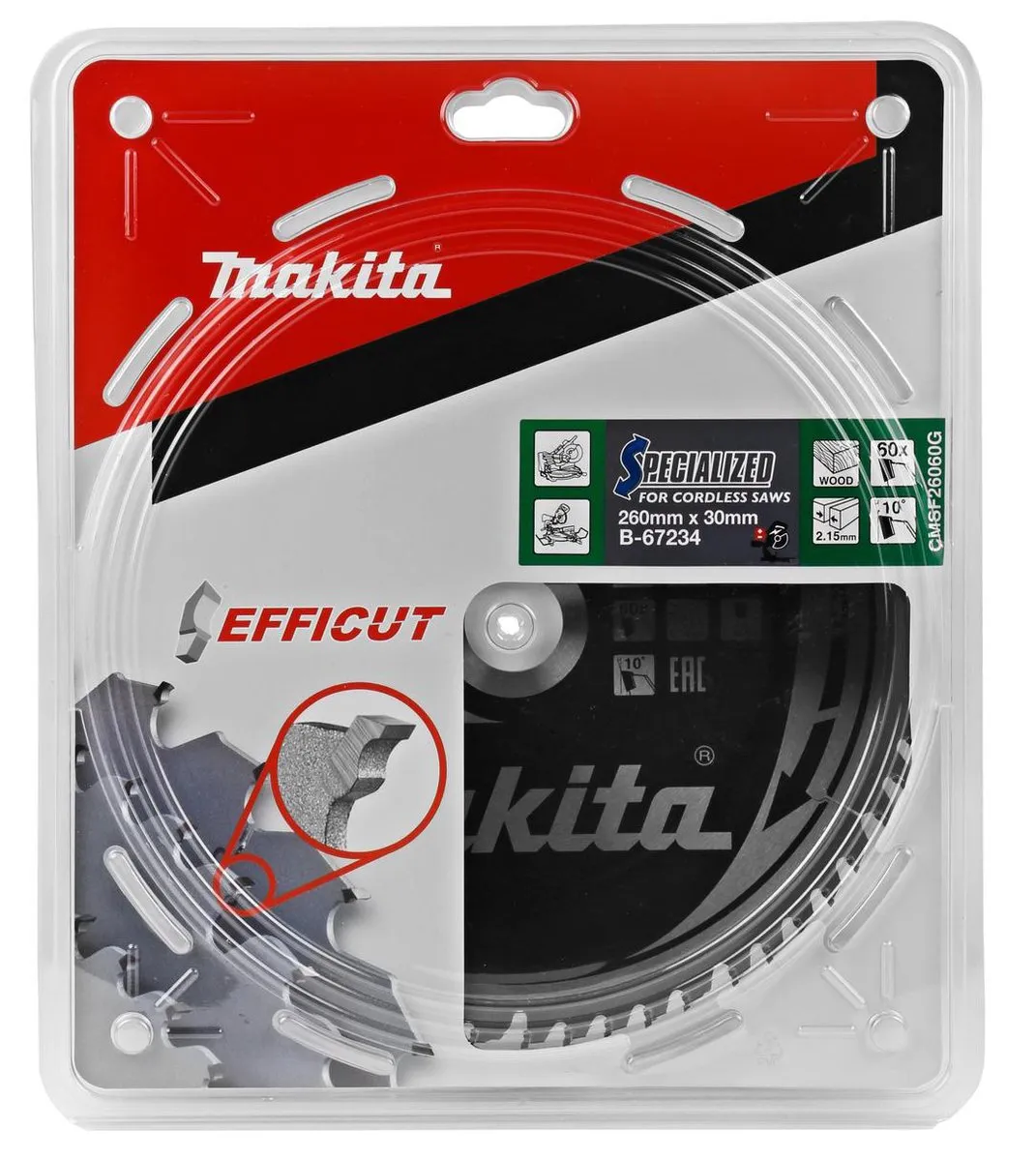 Makita Efficut B-67234 Afkortzaagblad Hout 260mm 60T - afbeelding 6 van 6