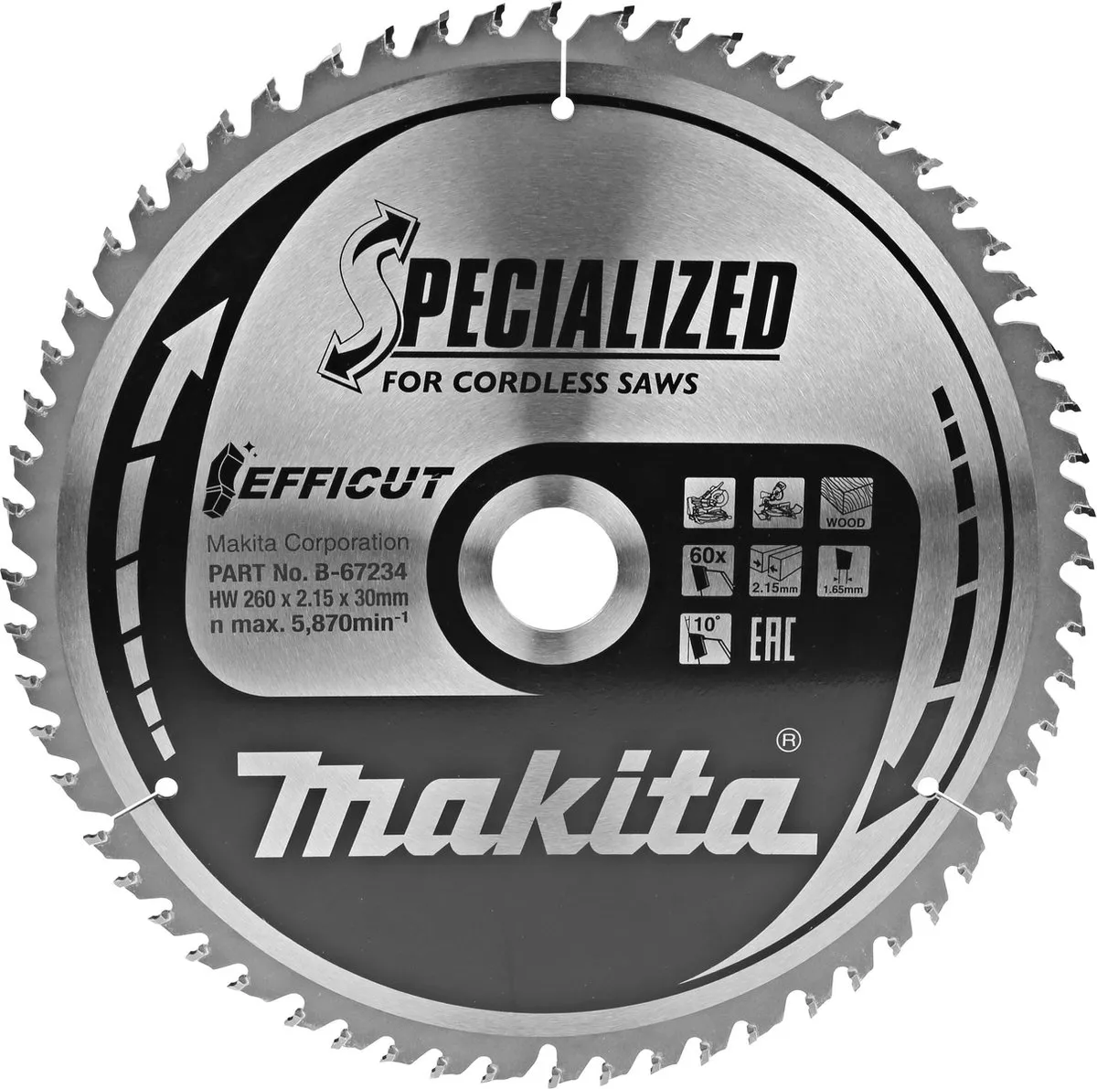Makita Efficut B-67234 Afkortzaagblad Hout 260mm 60T