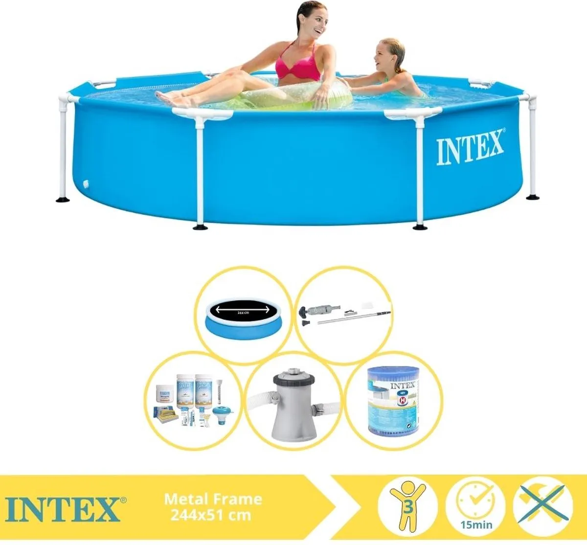 Intex Metal Frame Zwembad 244x51cm - 1828L - Blauw - 28205NP