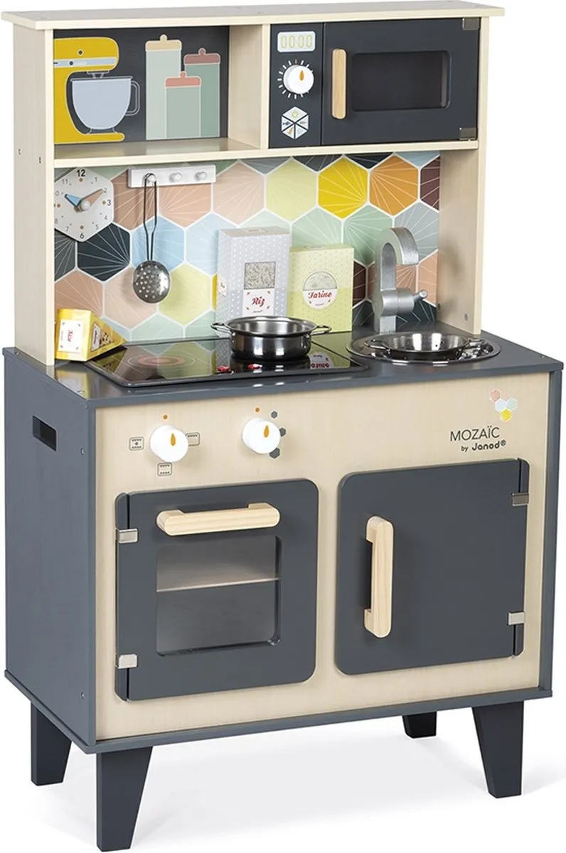 Janod Mozaic Houten Speelgoedkeuken - 6 Accessoires - 50cm