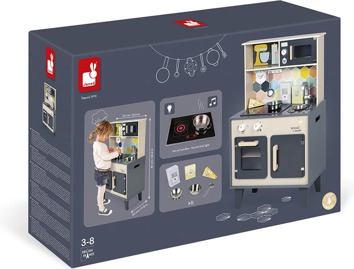 Janod Mozaic Houten Speelgoedkeuken - 6 Accessoires - 50cm