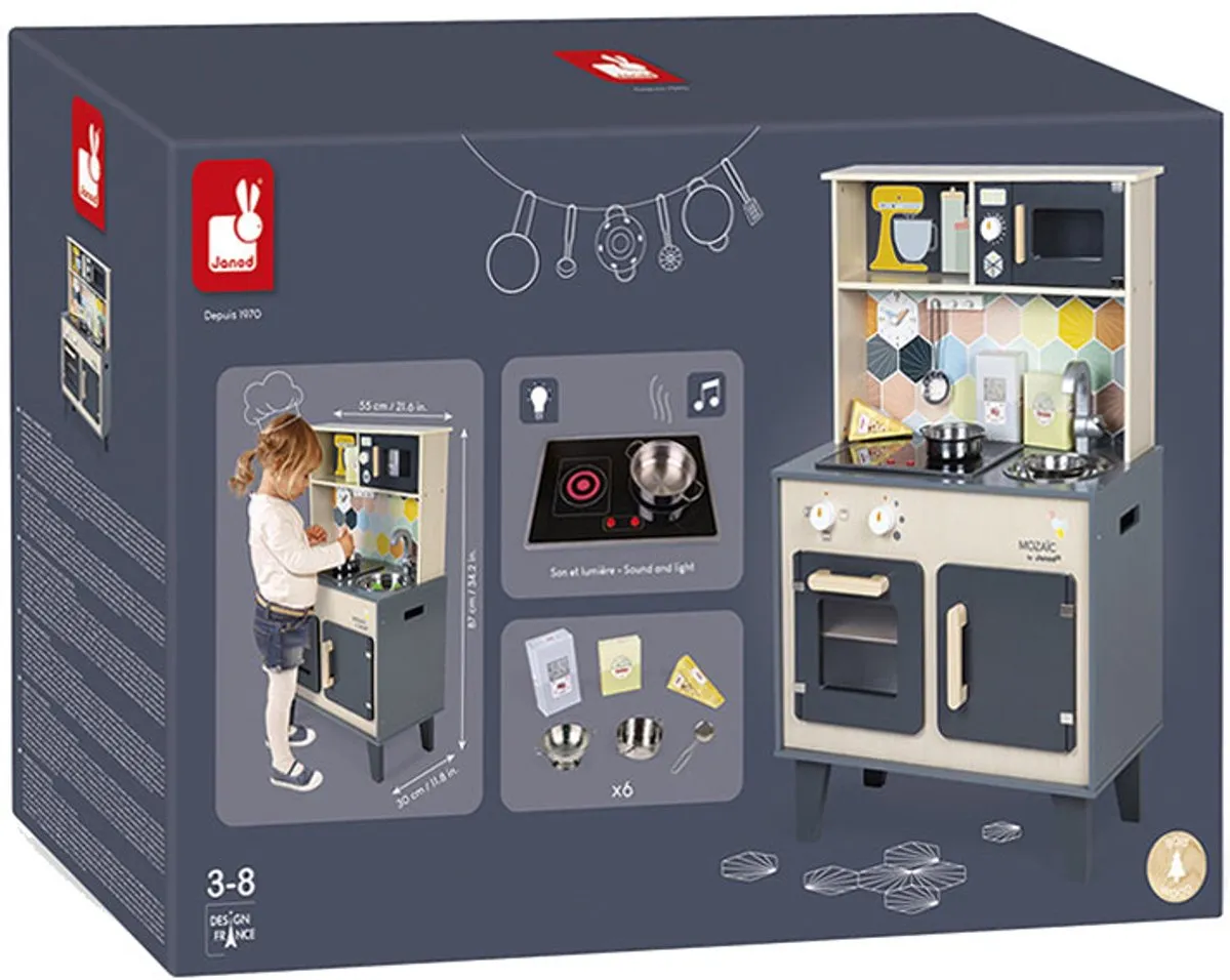 Janod Mozaic Houten Speelgoedkeuken - 6 Accessoires - 50cm