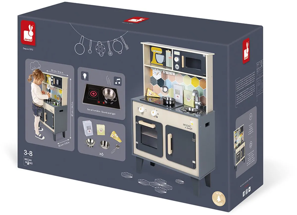 Janod Mozaic Houten Speelgoedkeuken - 6 Accessoires - 50cm