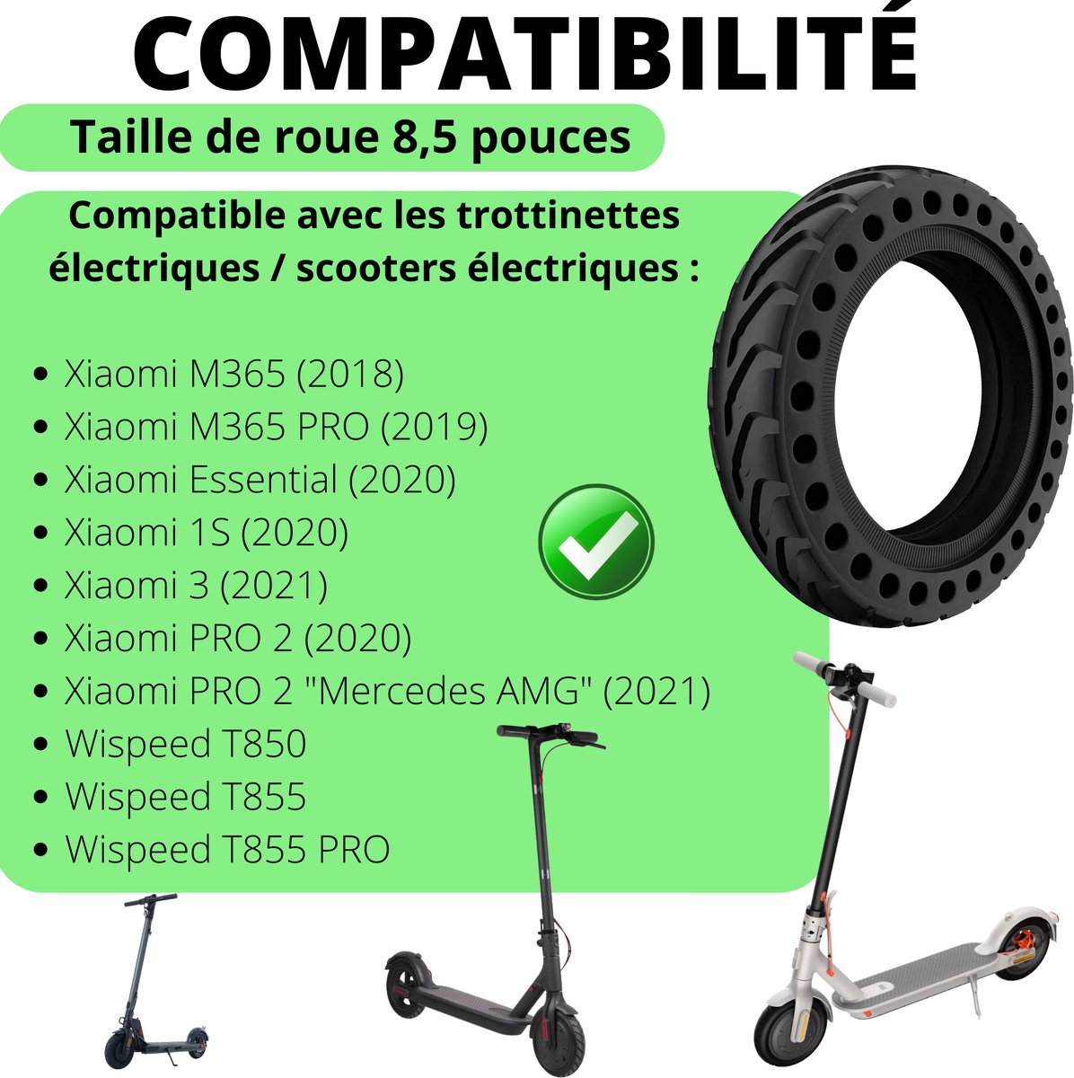 Lekvrije band geschikt voor Xiaomi M365 M365 PRO Essential Wispeed T855 T850 scooter - 8,5 inch voor- en achterwiel [2 stucks]