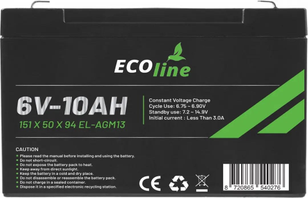 Ecoline AGM 6V 10Ah Deep Cycle Accu - 10000mAh