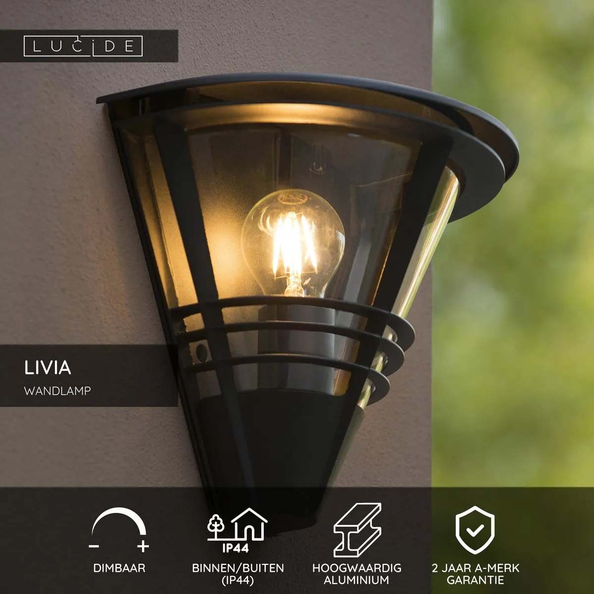 Lucide LIVIA Wandlamp E27 IP44 - Zwart