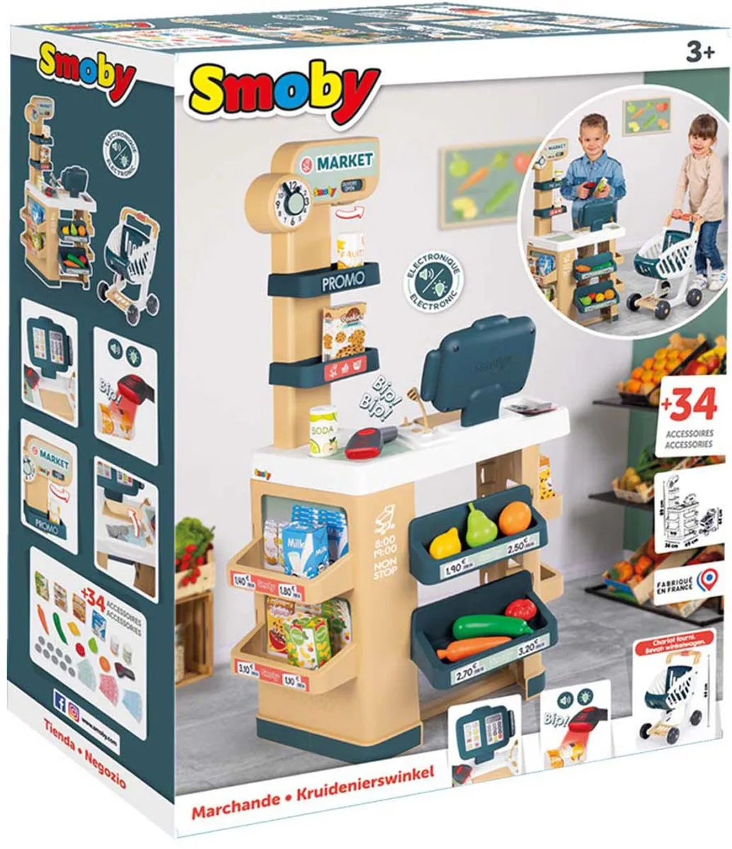 Smoby Speelgoedwinkel Winkelkar met Kassa - Groen/Beige
