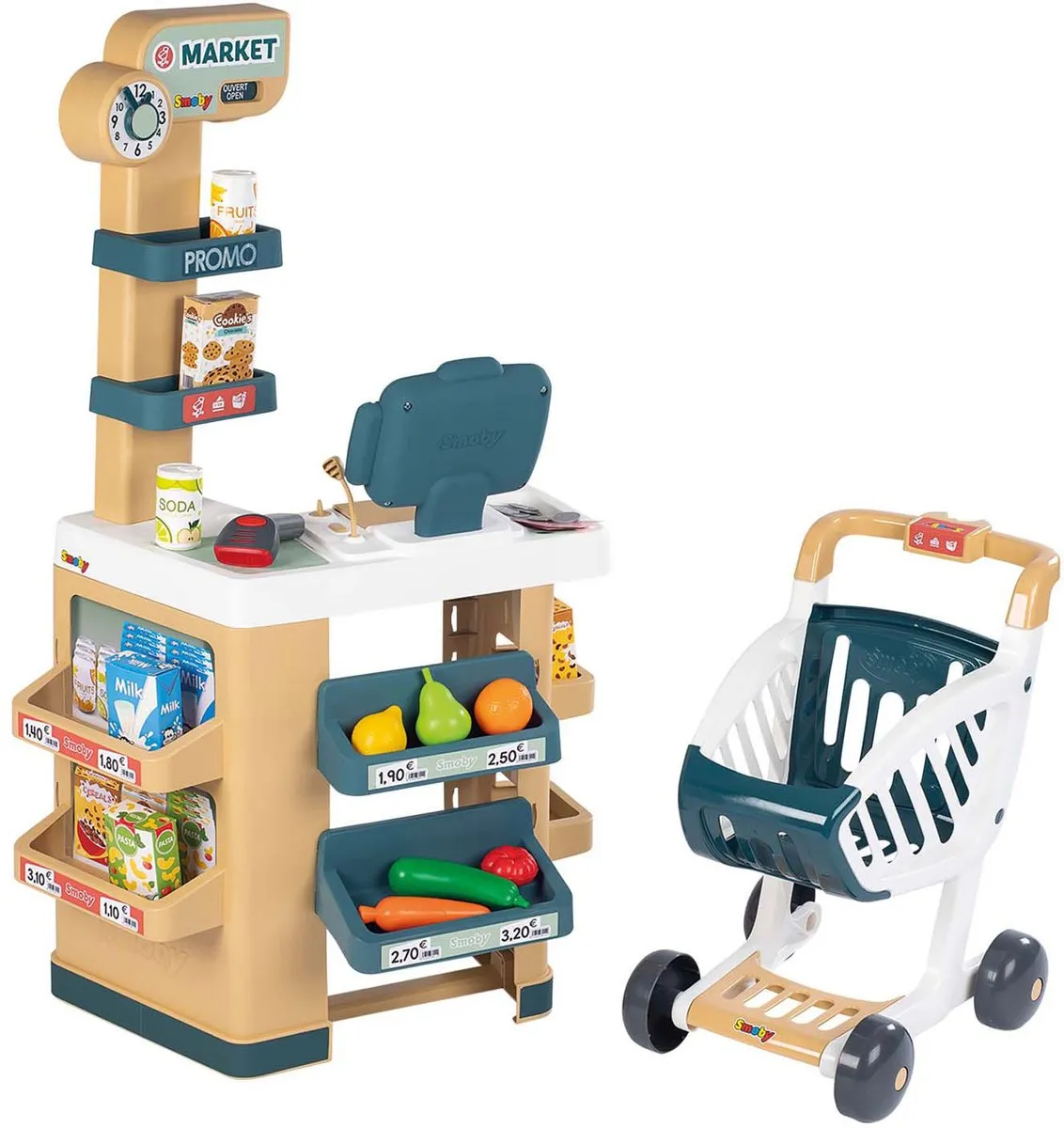 Smoby Speelgoedwinkel Winkelkar met Kassa - Groen/Beige