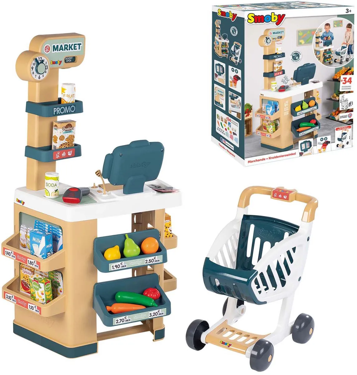 Smoby Speelgoedwinkel Winkelkar met Kassa - Groen/Beige
