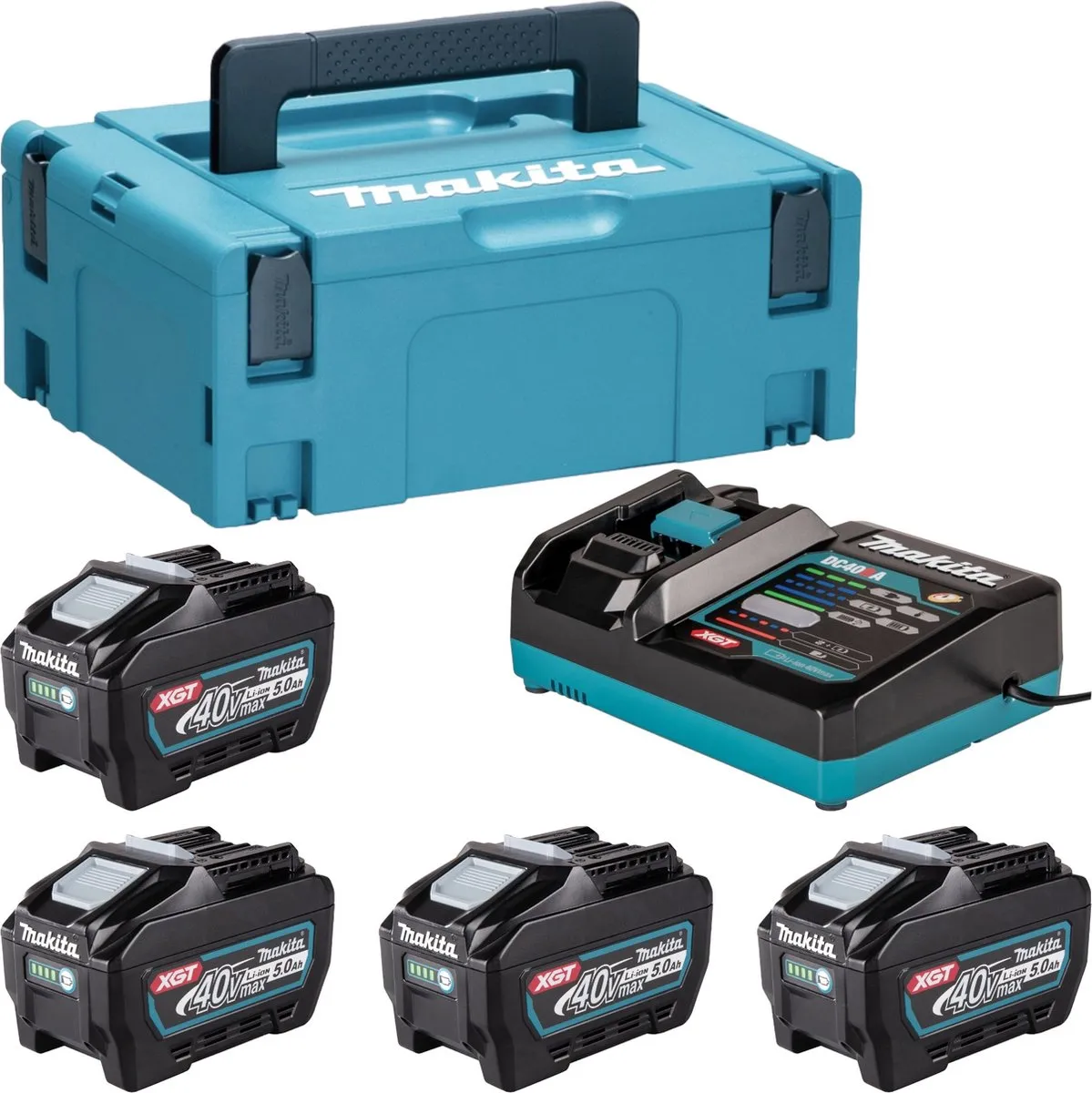 Makita Power Source Kit 4x BL4050F 40V 5.0Ah XGT + DC40RA Lader + Makpac