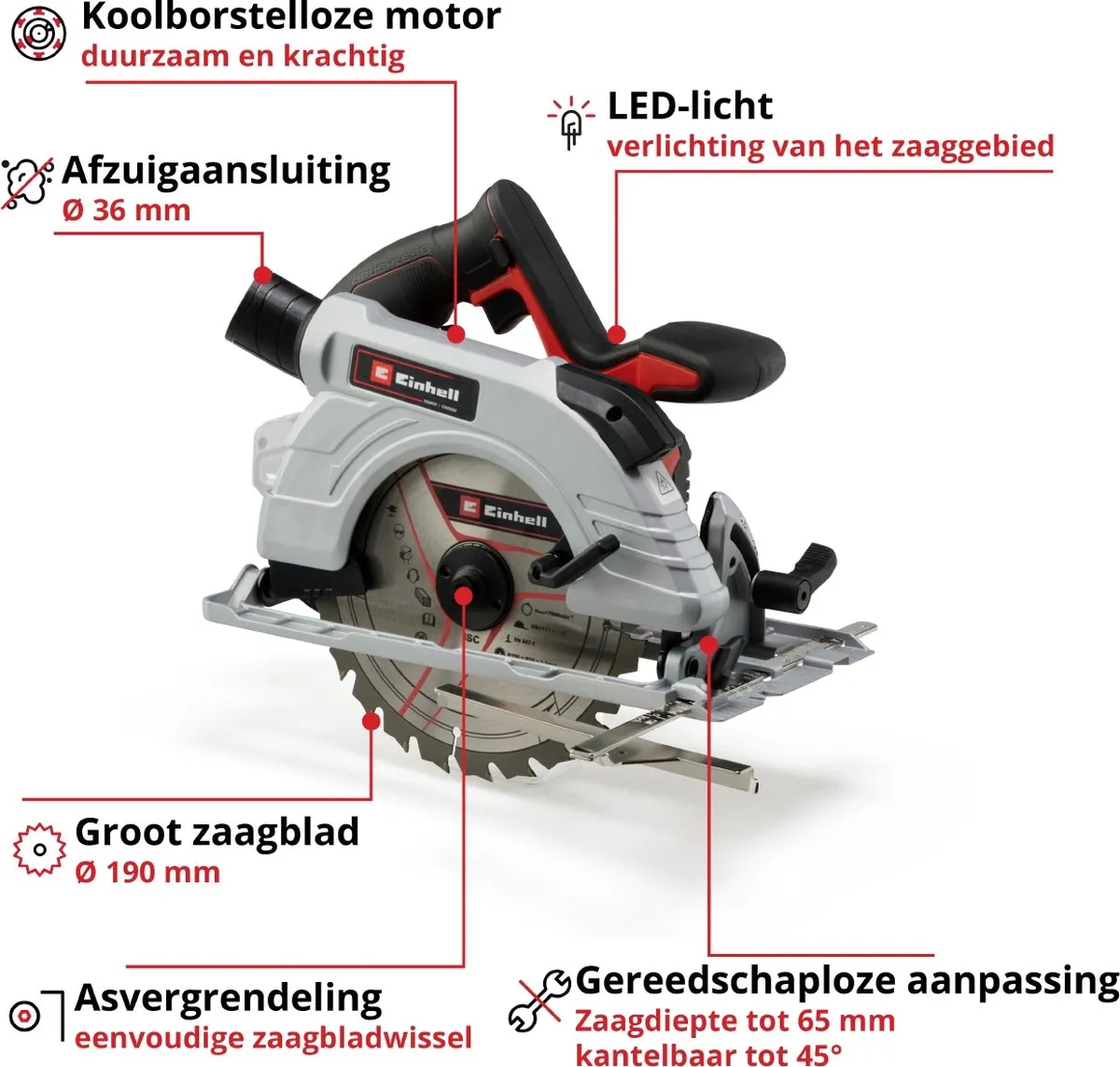 Einhell Accu Cirkelzaag TP-CS 18/190 Li BL Solo Power X-Change - 18V