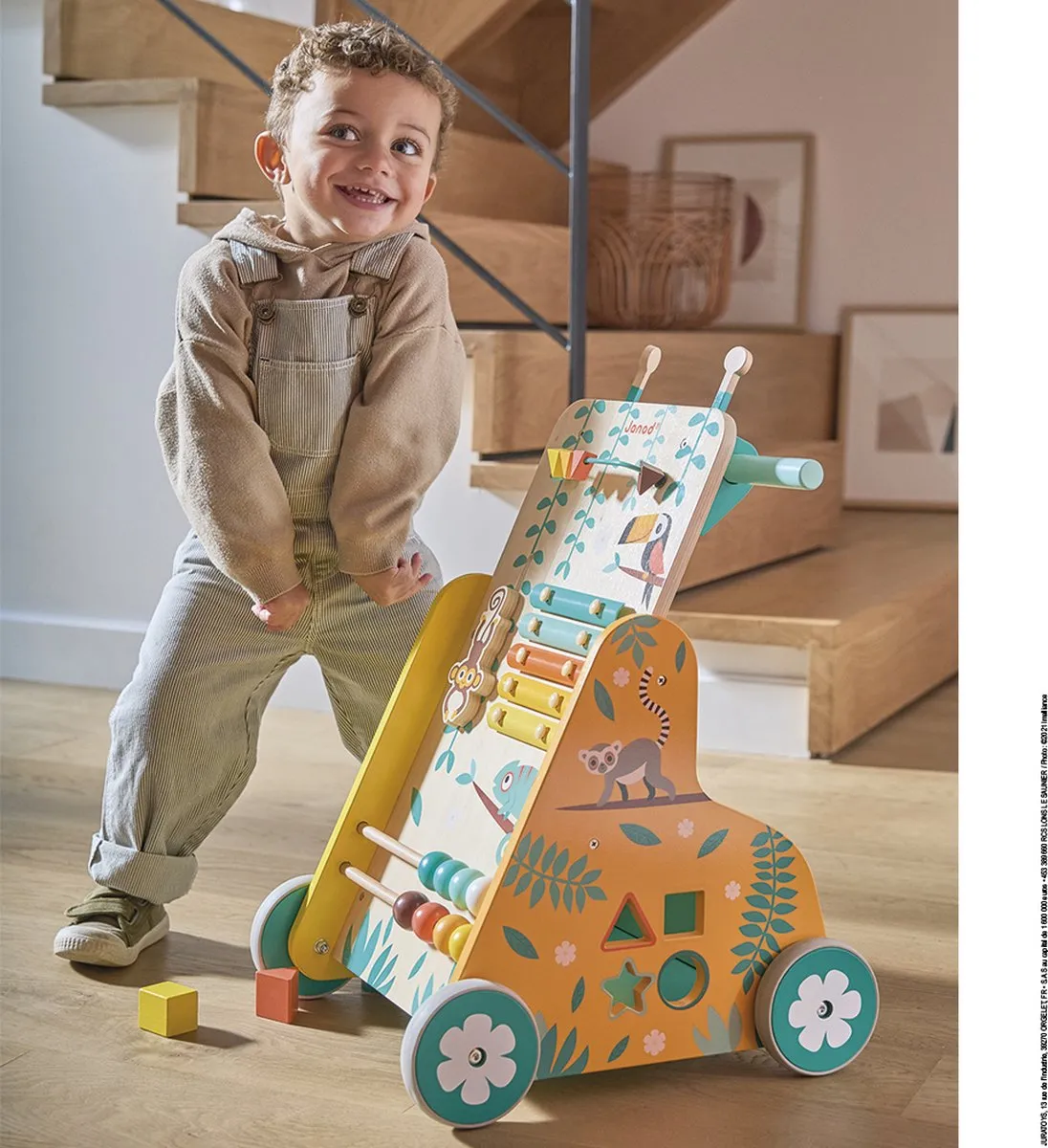 Janod Tropik Houten Looptrainer - 6 Activiteiten - Geel/ Groen