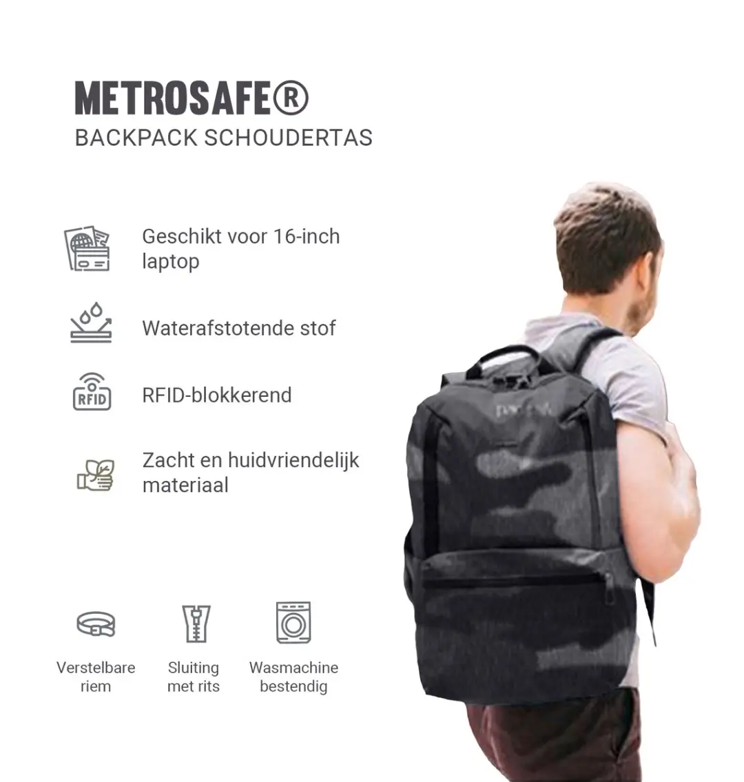 Pacsafe Metrosafe X Rugzak 20L - RFID-blokkerend - 16 inch - Grijs