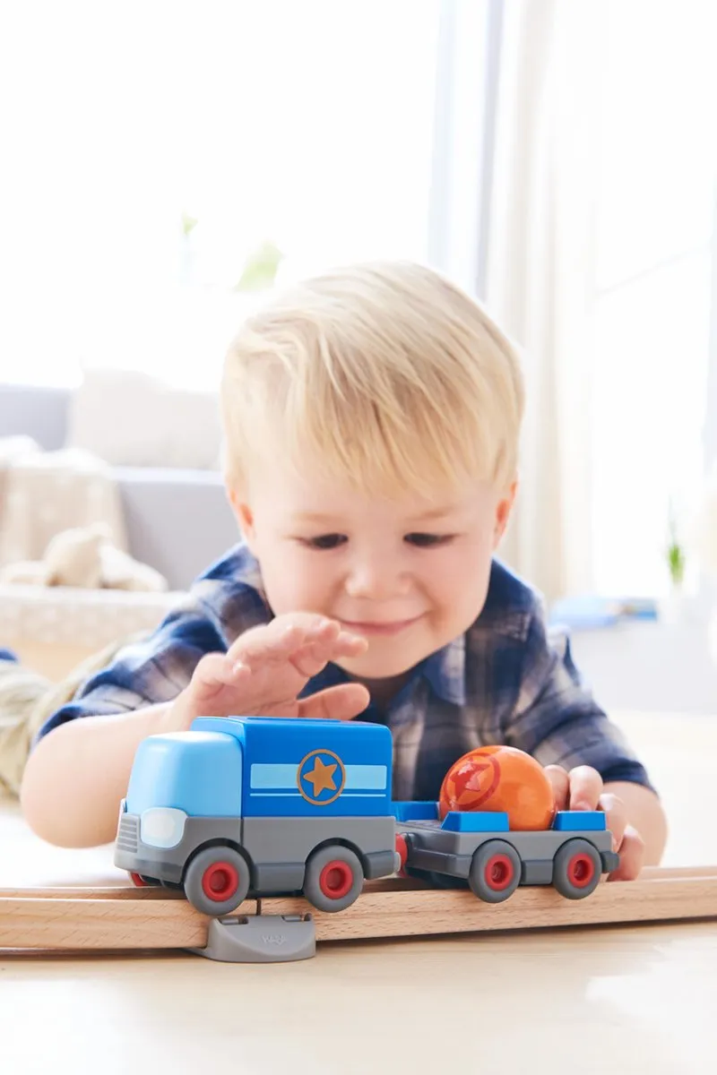 Haba Kullerbü Knikkerbaan Vrachtwagen met Aanhangwagen - Blauw - afbeelding 6 van 6