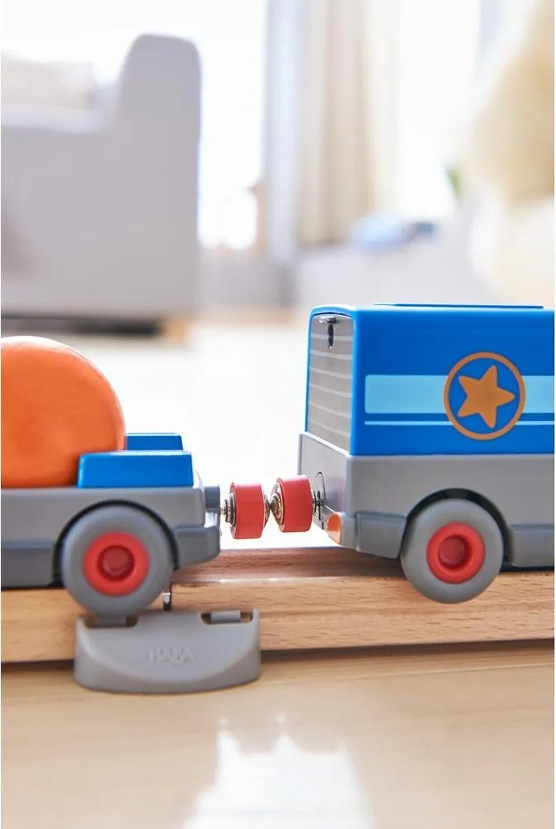 Haba Kullerbü Knikkerbaan Vrachtwagen met Aanhangwagen - Blauw - afbeelding 5 van 6