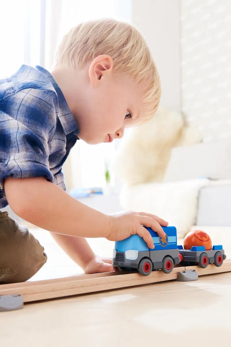 Haba Kullerbü Knikkerbaan Vrachtwagen met Aanhangwagen - Blauw - afbeelding 4 van 6