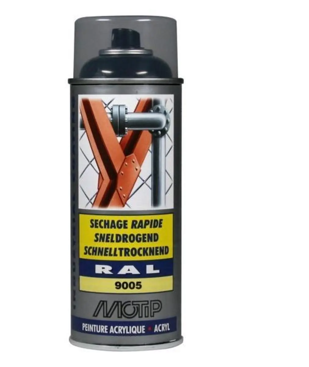 Motip Acryllak Hoogglans RAL 9005 Diep Zwart 400ml
