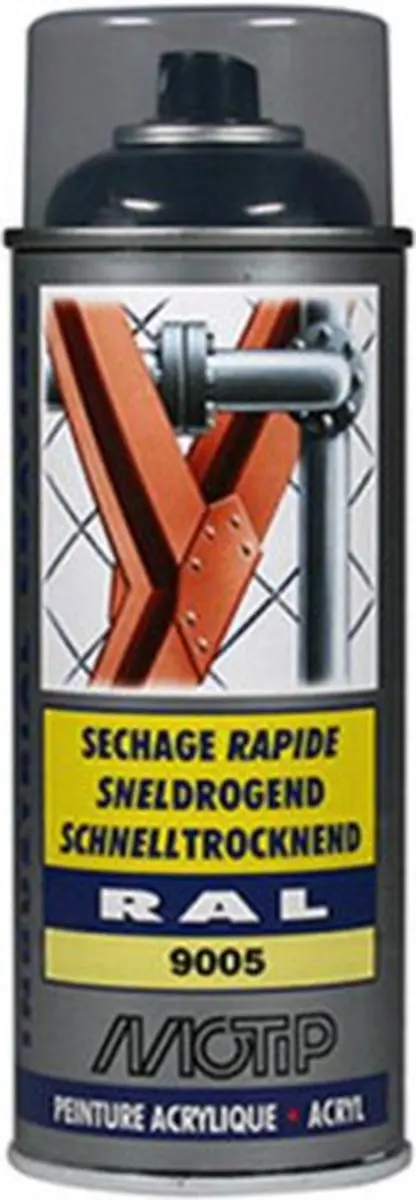 Motip Acryllak Hoogglans RAL 9005 Diep Zwart 400ml