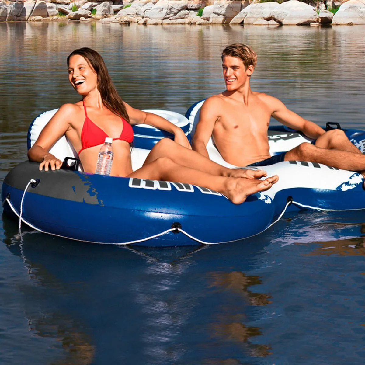 Intex River Run 2 Opblaasboot 243x157cm - Blauw/Wit/Zwart