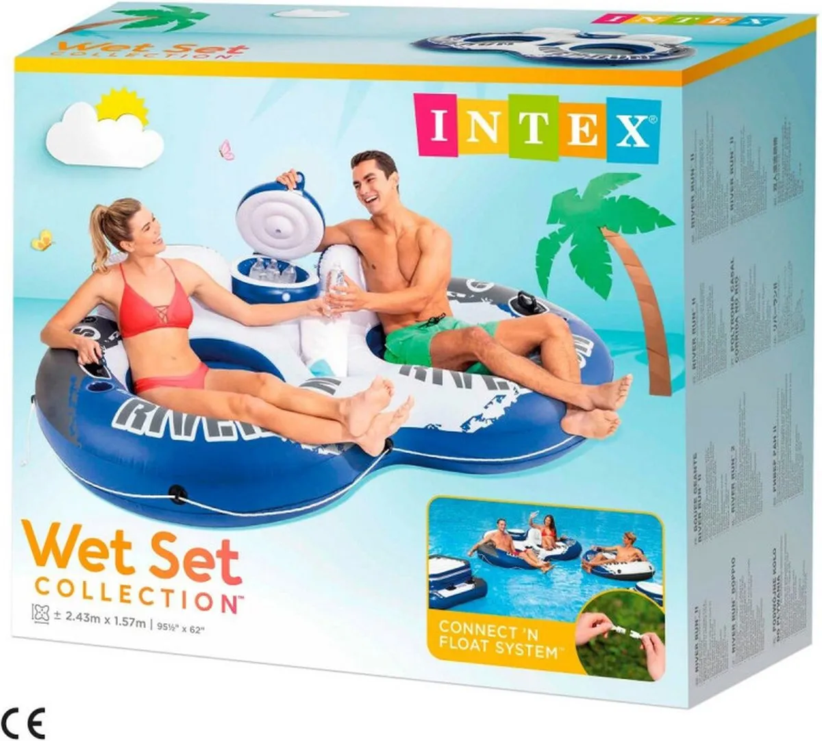 Intex River Run 2 Opblaasboot 243x157cm - Blauw/Wit/Zwart