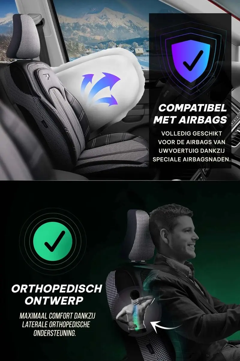 Panda Stoelhoezen Alfa Romeo Giulia - Pied-de-poule Wit