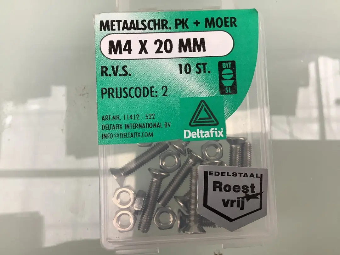 Deltafix M4 x 20mm RVS Bouten met Moeren - 10 Stuks