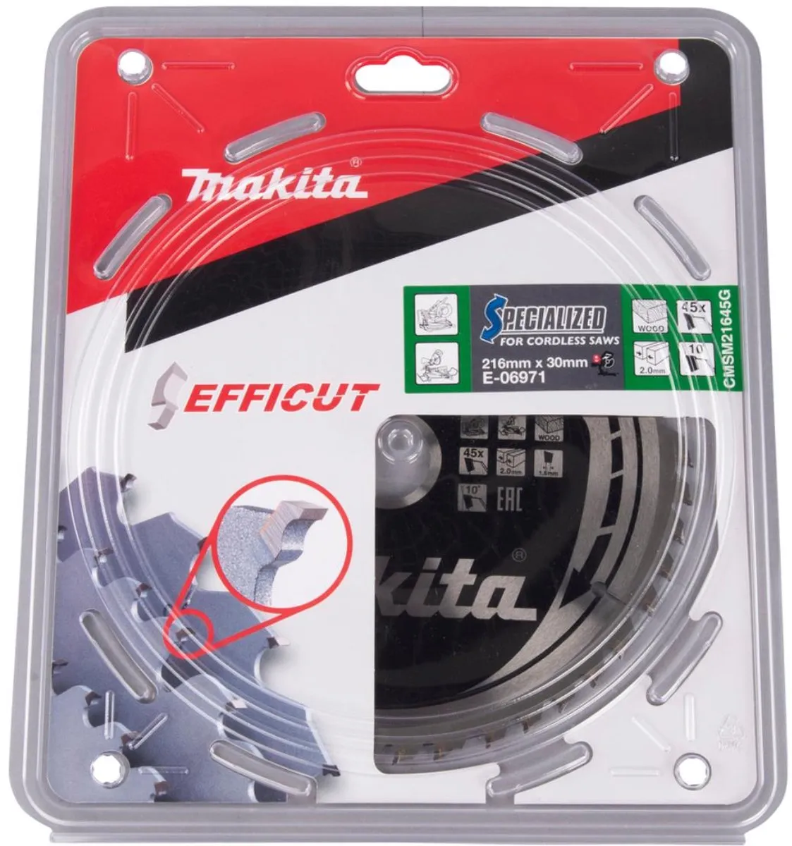 Makita Efficut Cirkelzaagblad Hout Ø216mm 45T - afbeelding 2 van 3