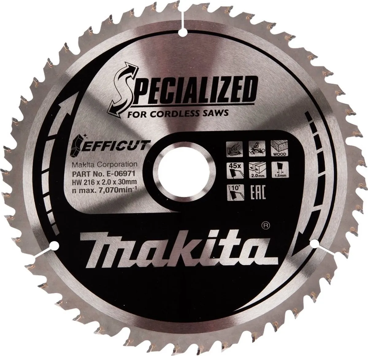 Makita Efficut Cirkelzaagblad Hout Ø216mm 45T - afbeelding 3 van 3