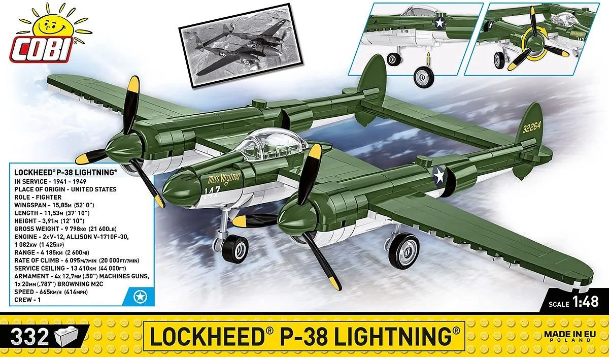 Cobi Lockheed P-38 Lightning COBI-5882 - 332 Stukken - Meerkleurig - afbeelding 6 van 6