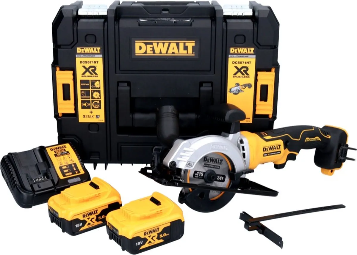 DeWalt DCS 571 P2 Accu-cirkelzaag 18V - 115mm borstelloos - 2x 5.0Ah accu + lader - afbeelding 3 van 5