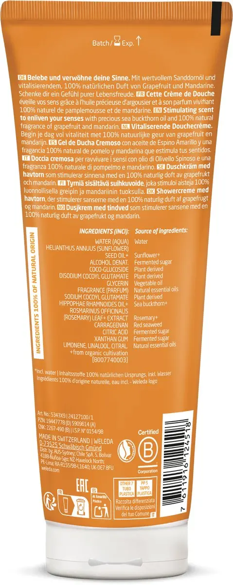 Weleda Vitality Douchecrème Grapefruit & Mandarijn 600ml - 3x200ml