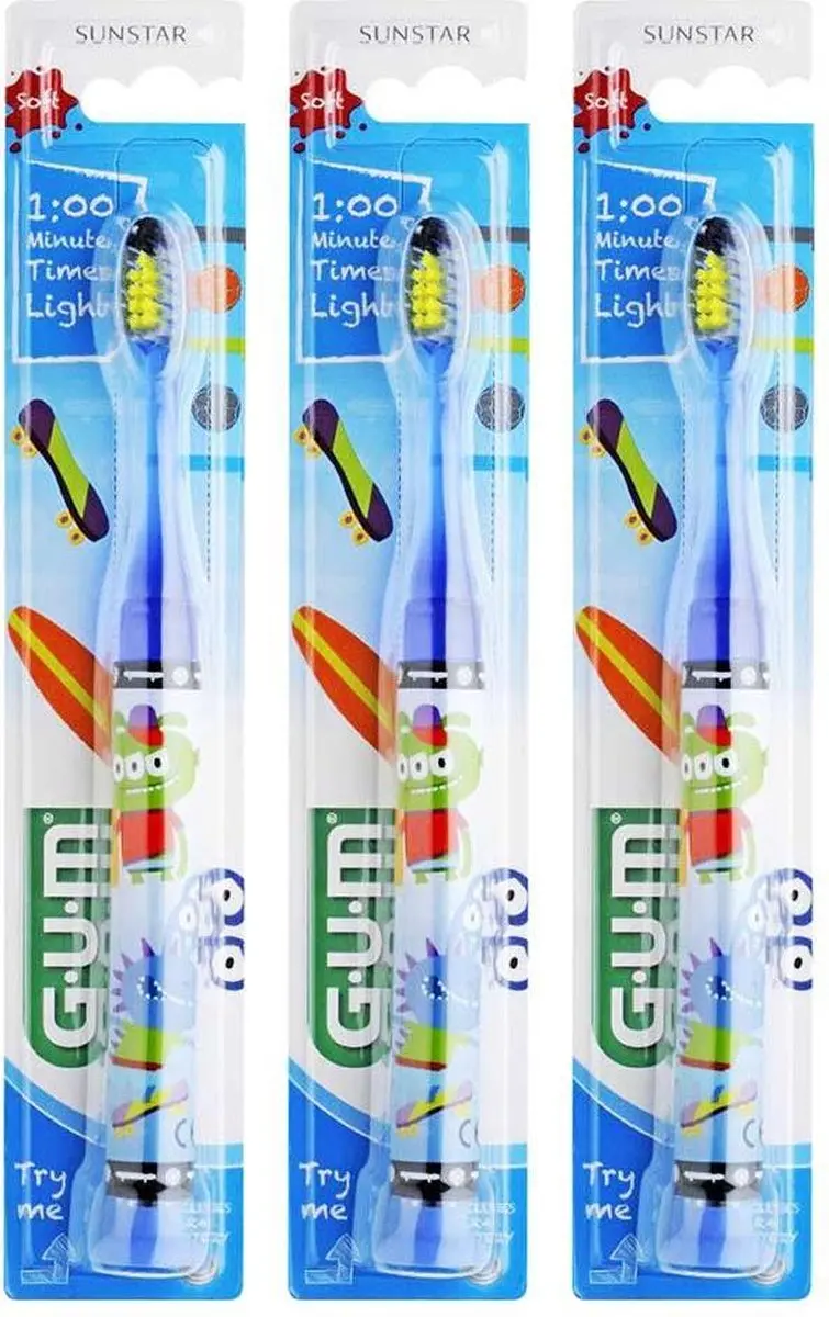 Gum Tandenborstel Light Up Kids 7-9 jaar - 3 Stuks - Blauw