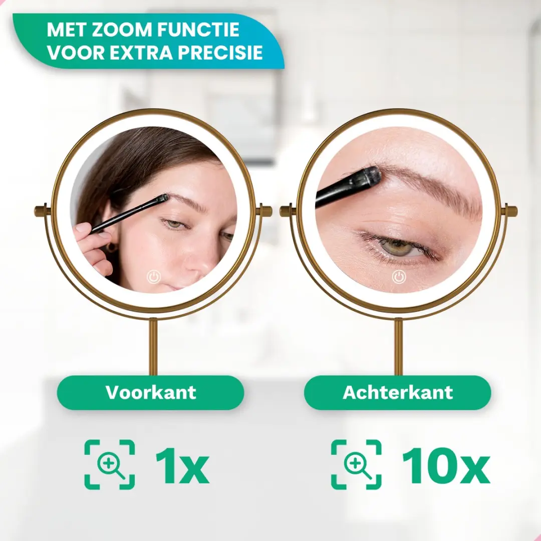 Mirlux Make-up Spiegel 10x Goud - Oplaadbaar - 4 Stuks