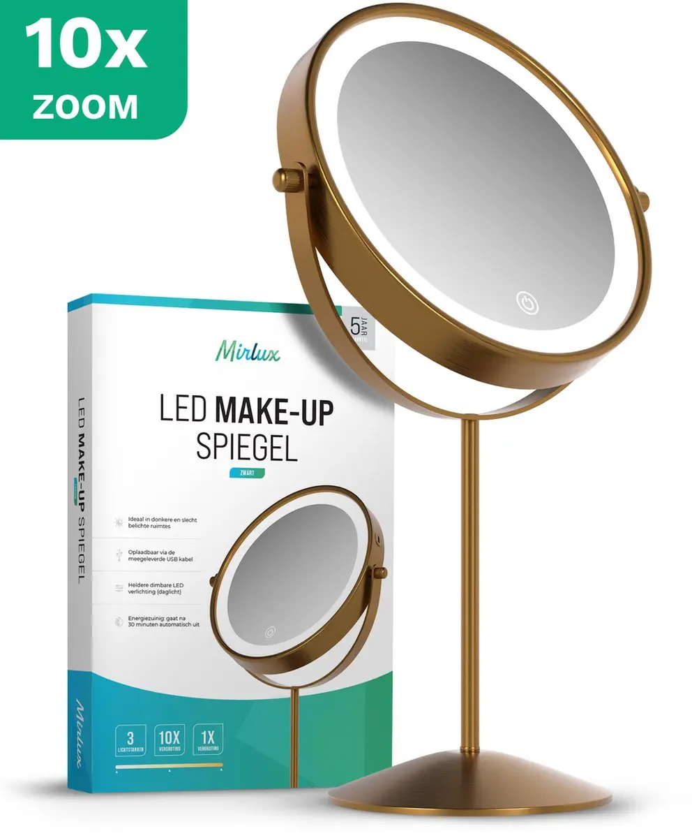Mirlux Make-up Spiegel 10x Goud