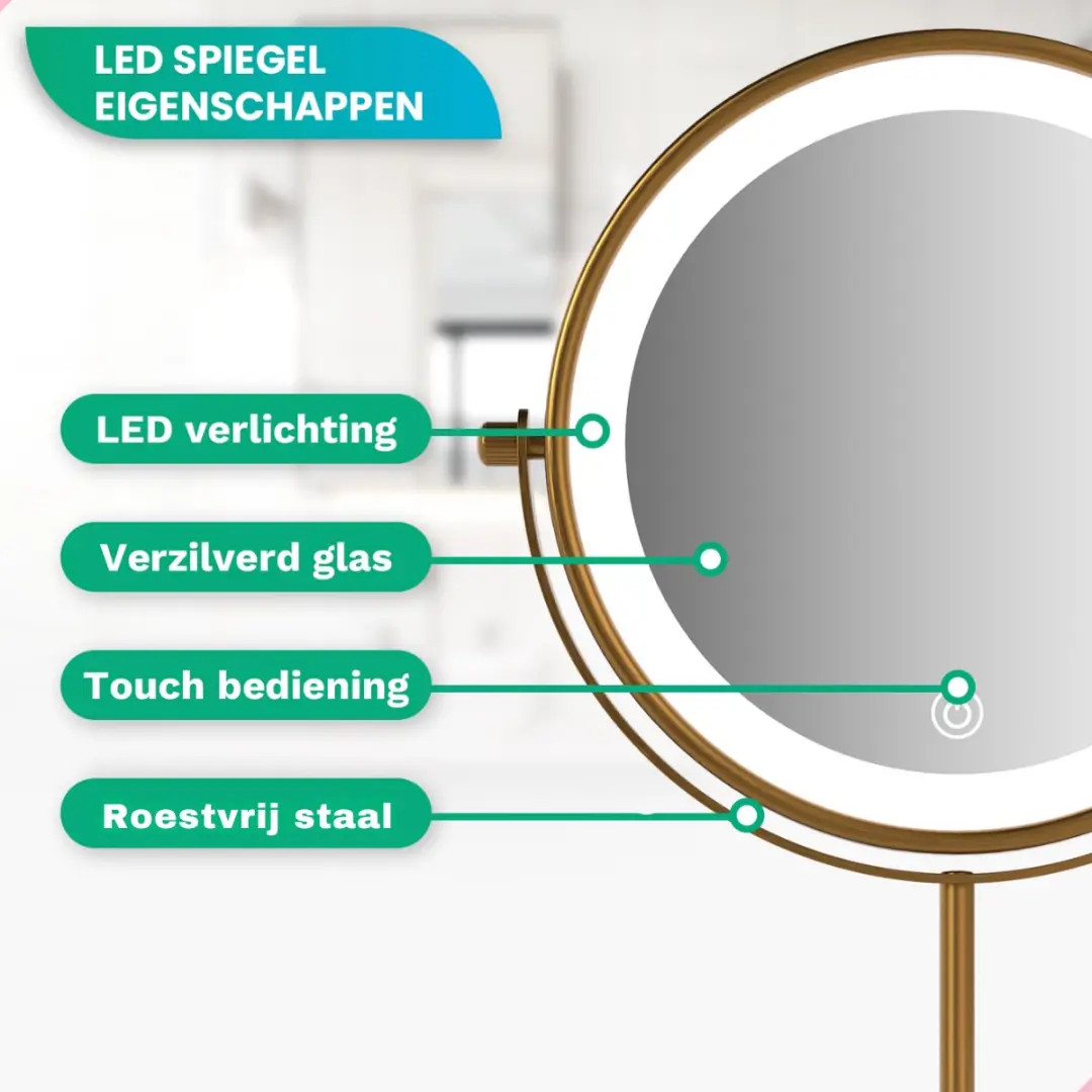 Mirlux Make-up Spiegel 10x Goud - Oplaadbaar - 4 Stuks - afbeelding 6 van 6