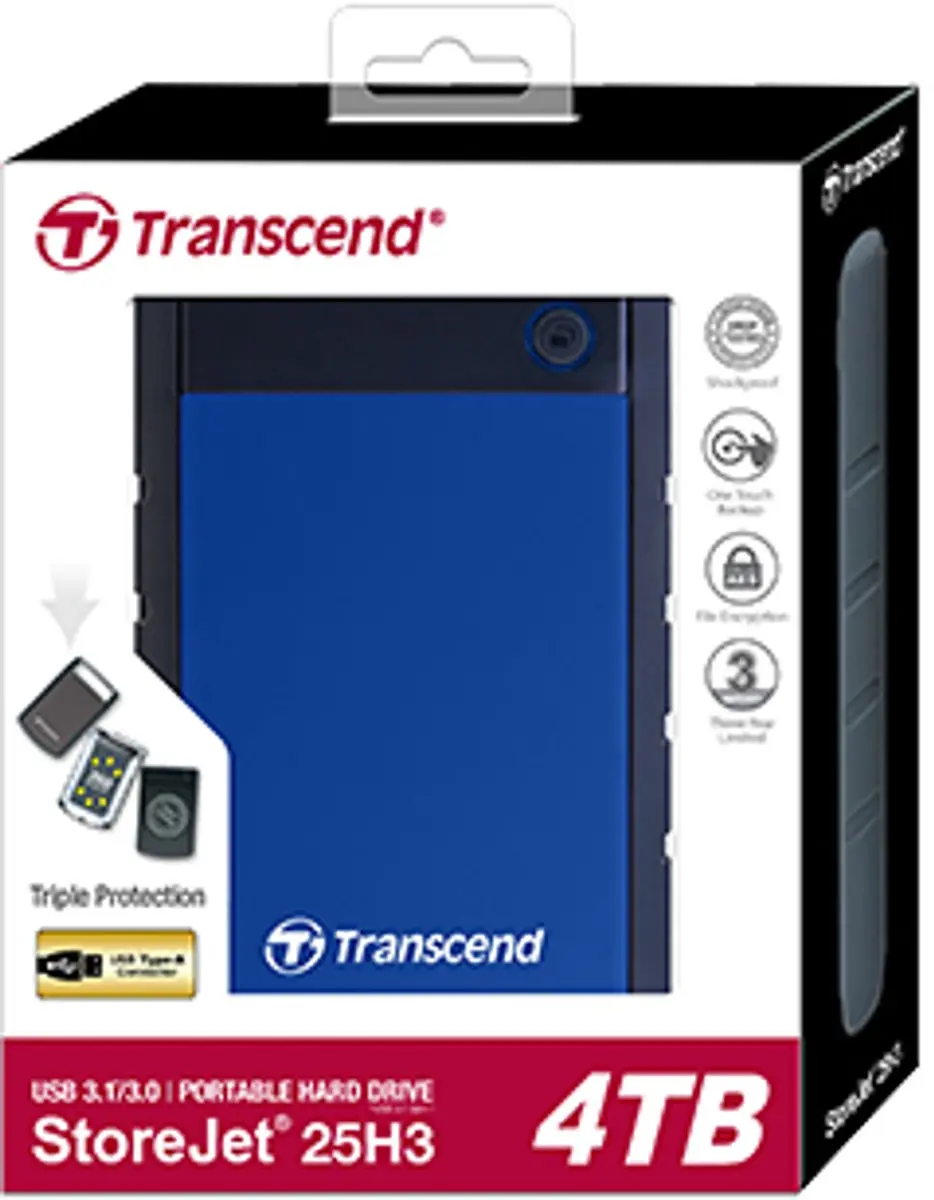 Transcend StoreJet 25H3 Externe Harde Schijf 4TB - Blauw