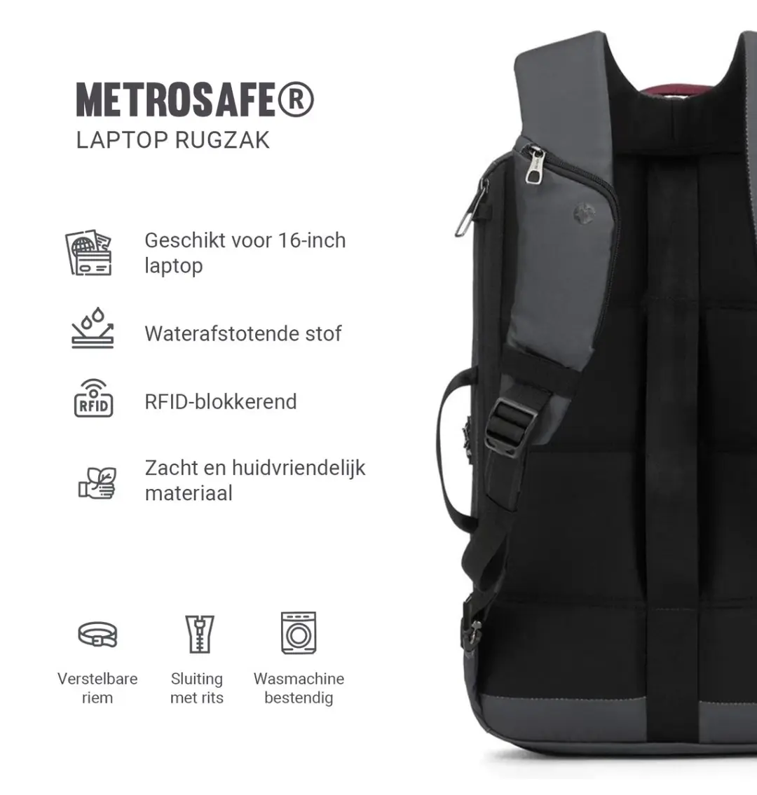 Pacsafe Metrosafe X 30635144 Rugzak 18L - 16 inch - RFID-blokkerend - Grijs