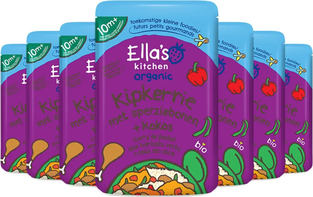 Ella’s Kitchen Biologisch Maaltijdzakje Kipkerrie Sperziebonen Kokos 190g