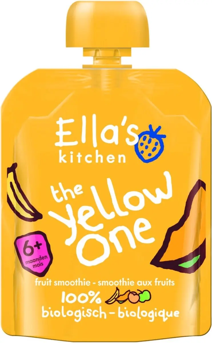 Ella’s Kitchen Knijpzakje Fruit Smoothie 6+ Banaan/Appel/Passievrucht/Abrikoos 90g - 6 Stuks