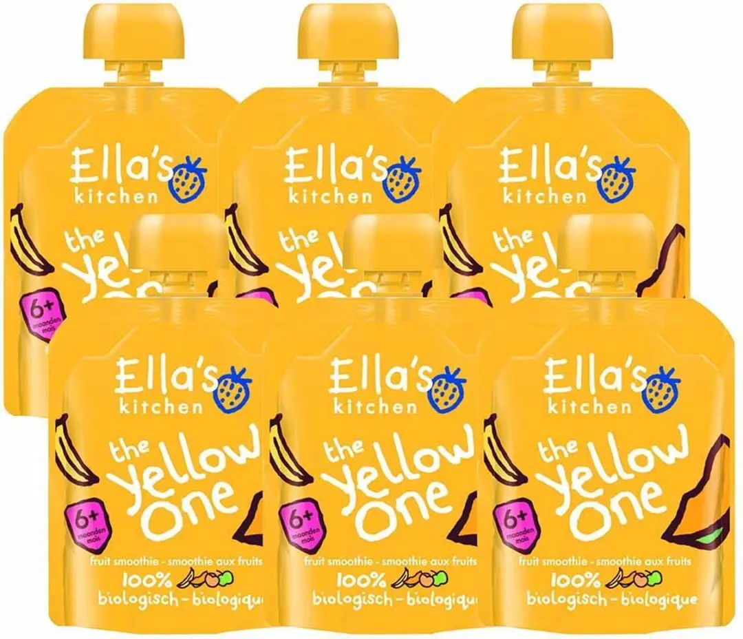 Ella’s Kitchen Knijpzakje Fruit Smoothie 6+ Banaan/Appel/Passievrucht/Abrikoos 90g - 6 Stuks
