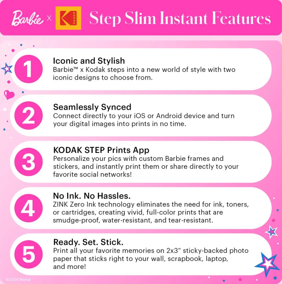 Kodak Step Printer Slim Barbie Pocket Printer - Iconic Style
