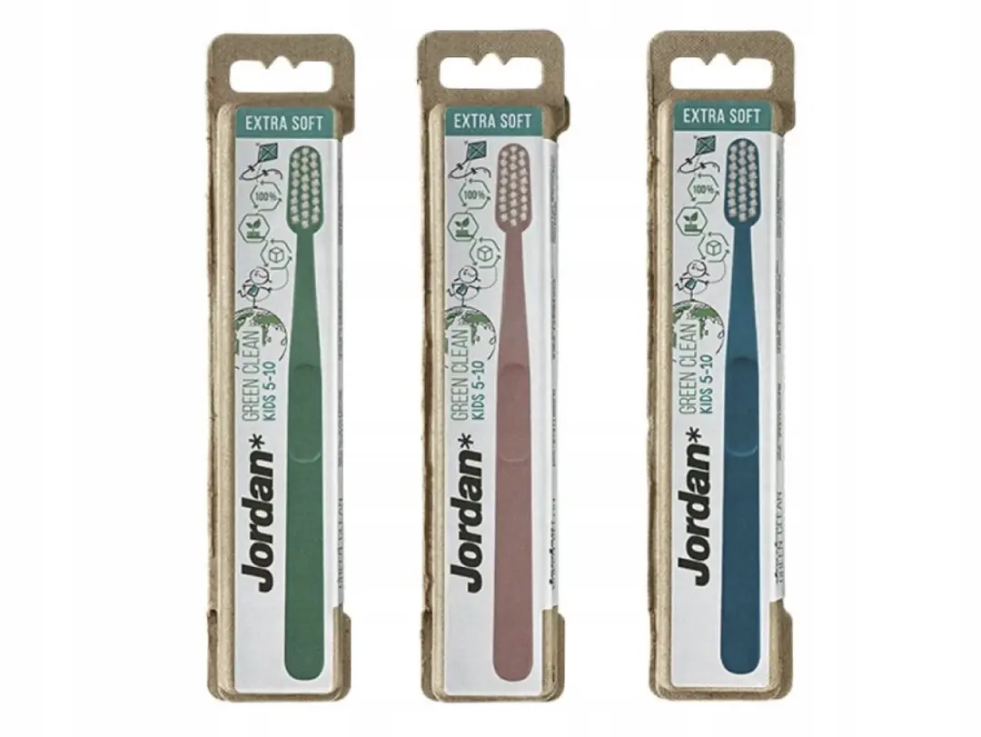 Jordan Green Clean Tandenborstel 5-10 Jaar - Zacht - Blauw/ Groen/ Roze