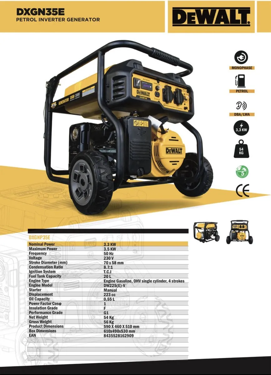 DeWalt DXGNP35E Benzine Generator 3500W - 20L