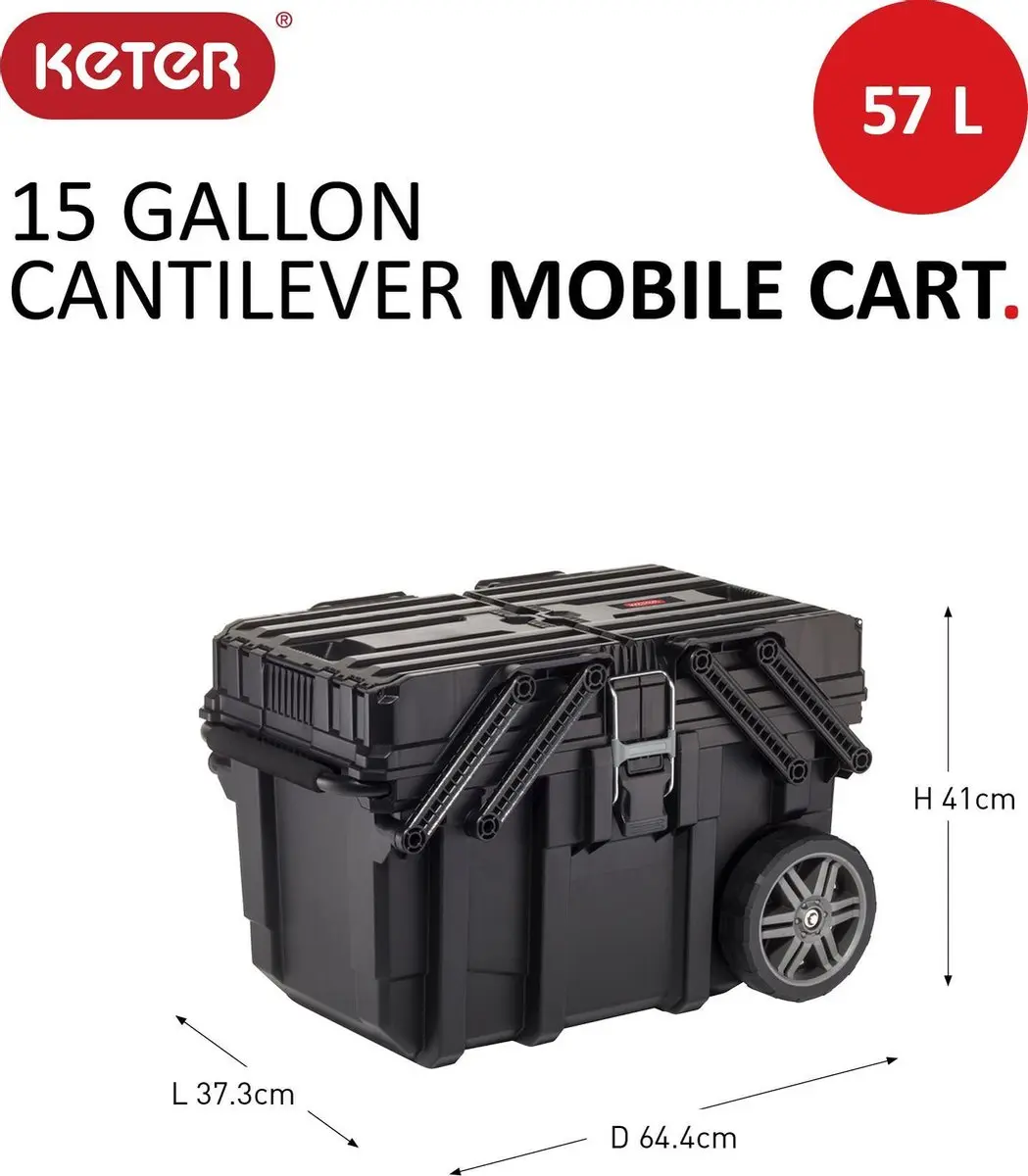 Keter Cantilever Job Box Gereedschapskoffer 37x64x41cm - Zwart