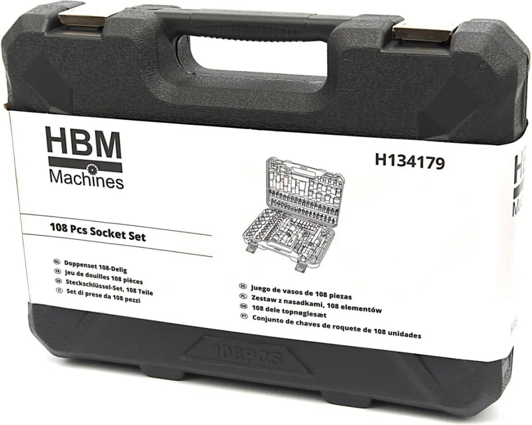 HBM 108-delig Metrisch Doppenset Carbonstaal - Opbergkoffer